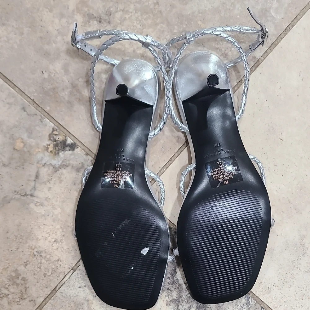 Marc Fisher Metallic Silver Braided Heels NWOB
